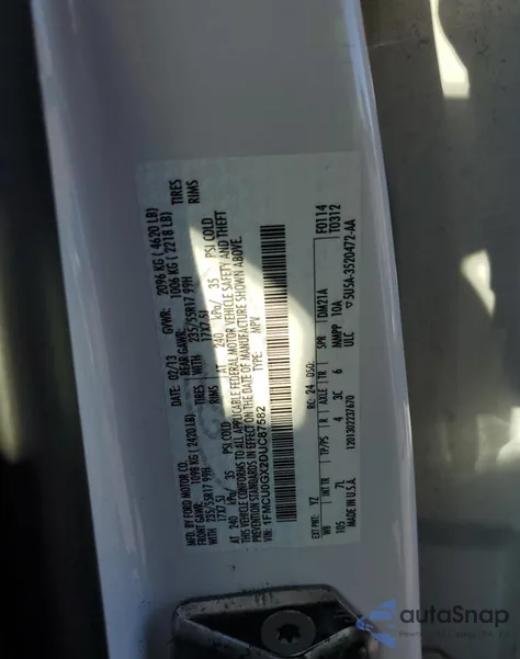 2013 Ford Escape Se from USA, damaged, VIN 1FMCU0GX2DUC87582